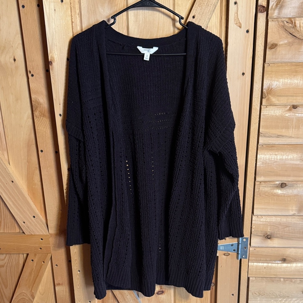 Terra & Sky Black Open-Front Knit Cardigan